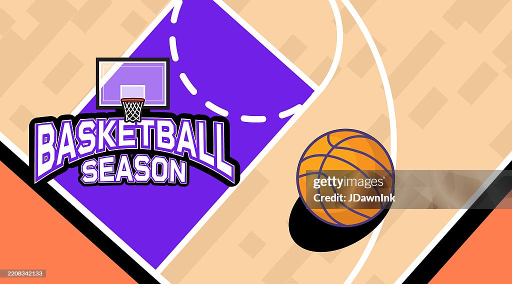 Sports Basketball Season concept colorful logo text design with basketball court