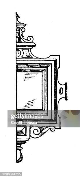 decorated objects, strap work frame - corner stone stock illustrations