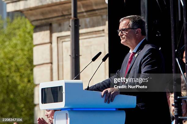 Louis Aliot, Vice-President of the far-right party Rassemblement National and Mayor of Perpignan, delivered a speech during a rally in support of...