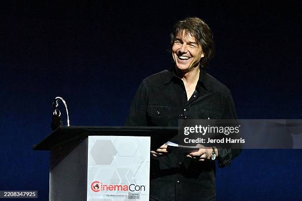 Tom Cruise speaks onstage during CinemaCon 2025 - Paramount Pictures invites you to an exclusive presentation highlighting its upcoming slate at The...