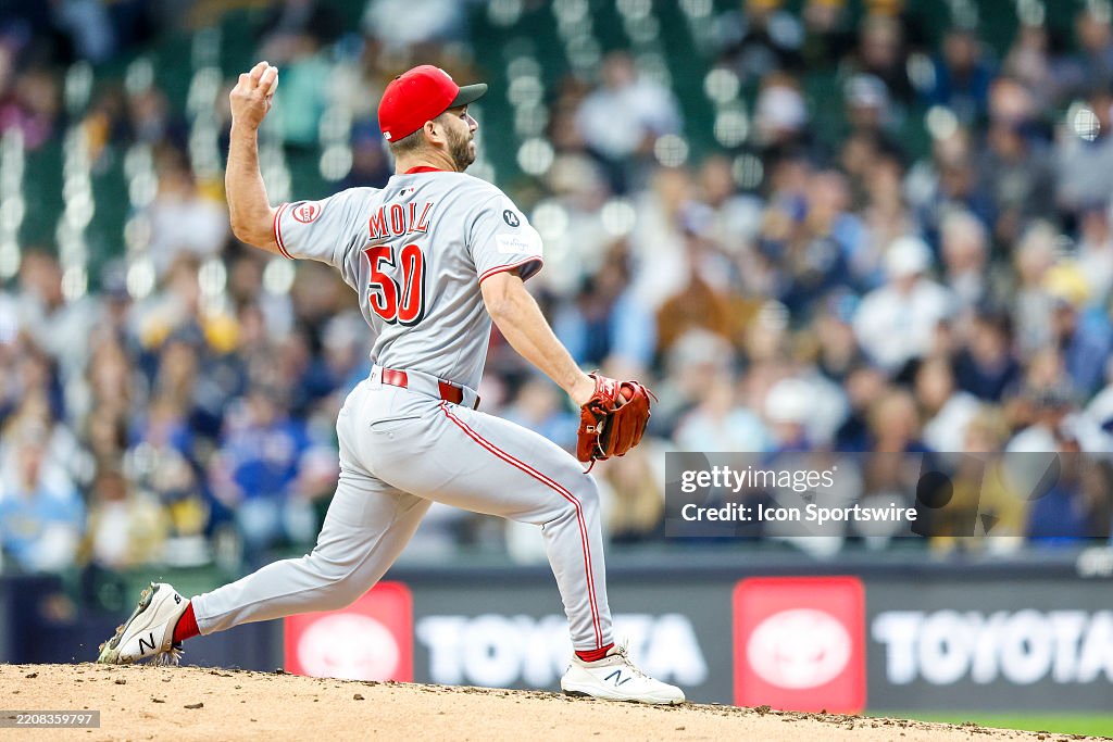 Sam Reds Cincinnati Reds relief pitcher Sam Moll during a game between the ...