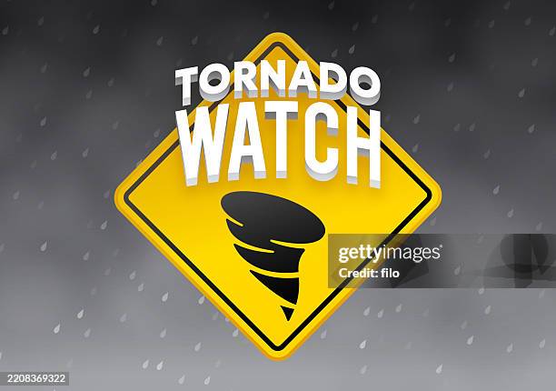 tornado watch warning sign - wolkenbruch stock-grafiken, -clipart, -cartoons und -symbole