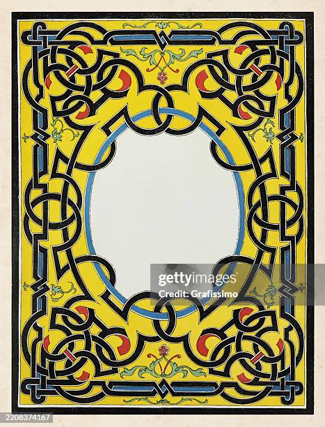 illuminated manuscript decoration frame 1842 - celtic style stock illustrations