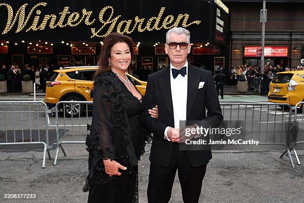 Keely Shaye Smith and Pierce Brosnan attend "Good Night, And Good Luck" Broadway Opening Night at Winter Garden Theatre on April 03, 2025 in New York...
