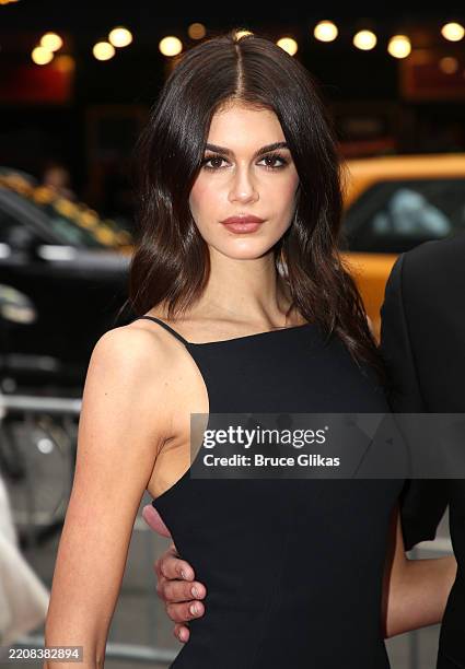 Kaia Gerber attends the opening night of "Good Night, And Good Luck" at Winter Garden Theatre on April 03, 2025 in New York City.