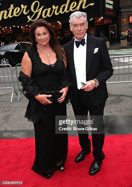 Keely Shaye Smith and Pierce Brosnan attend the opening night of "Good Night, And Good Luck" at Winter Garden Theatre on April 03, 2025 in New York...
