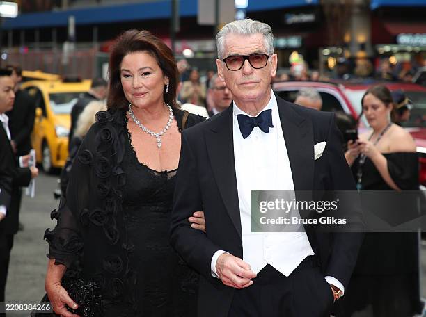 Keely Shaye Smith and Pierce Brosnan attend the opening night of "Good Night, And Good Luck" at Winter Garden Theatre on April 03, 2025 in New York...