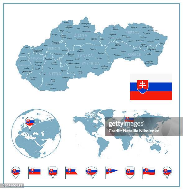 Slovakia Detailed Map With Regions And Cities Set Of Flags Globe Slovakia Detailed Map With Regions And Cities Set Of Flags Globe Country Outline Country 