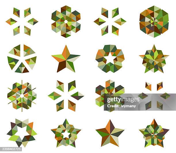 abstract colors mosaic textures concentric floral pattern mandala icon set - kaleidoscope pattern stock illustrations