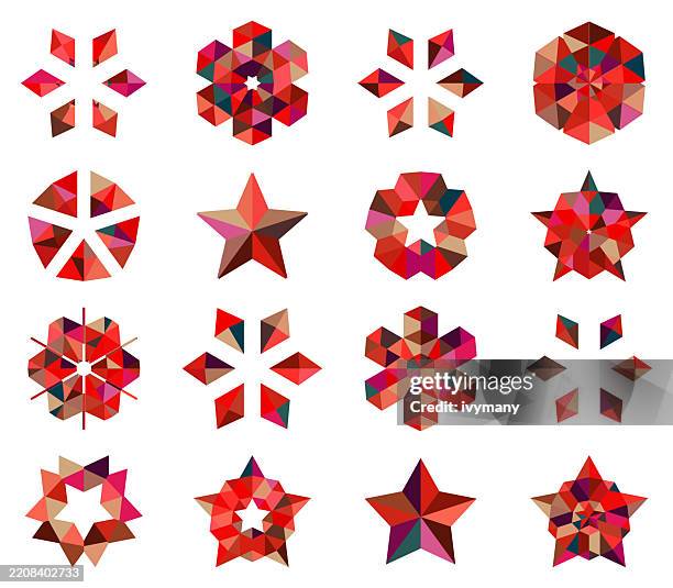 abstract red mosaic textures concentric floral pattern mandala icon set - diamond logo stock illustrations
