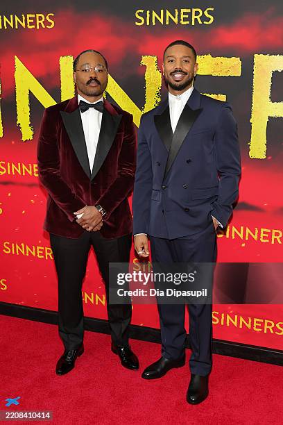 Ryan Coogler and Michael B. Jordan attend the Warner Bros Pictures "Sinners" New York premiere at AMC Lincoln Square Theater on April 03, 2025 in New...