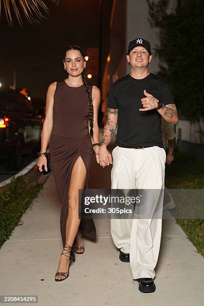Stephania Stegman and Pablo Mejia are seen on April 03, 2025 in Miami, Florida.