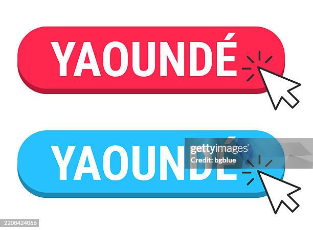 yaoundé - red and blue buttons with cursor on white background - cameroon city stock illustrations