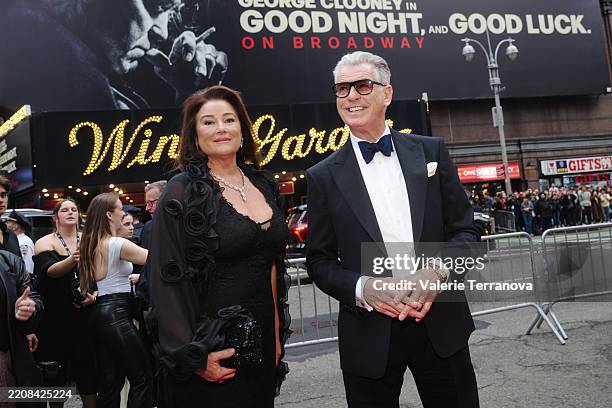 Keely Shaye Smith and Pierce Brosnan attend "Good Night, And Good Luck" Broadway Opening Night at Winter Garden Theatre on April 03, 2025 in New York...
