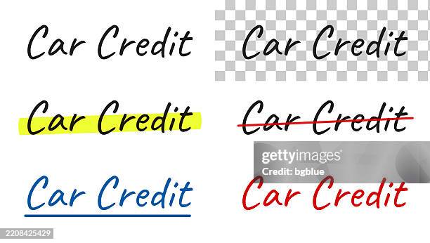 car credit - handwritten text, highlighted, crossed out, underlined on blank background - auto logo template stock illustrations