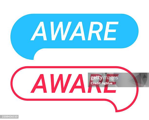 aware - blue and red speech bubble on white background - energetic audit stock illustrations