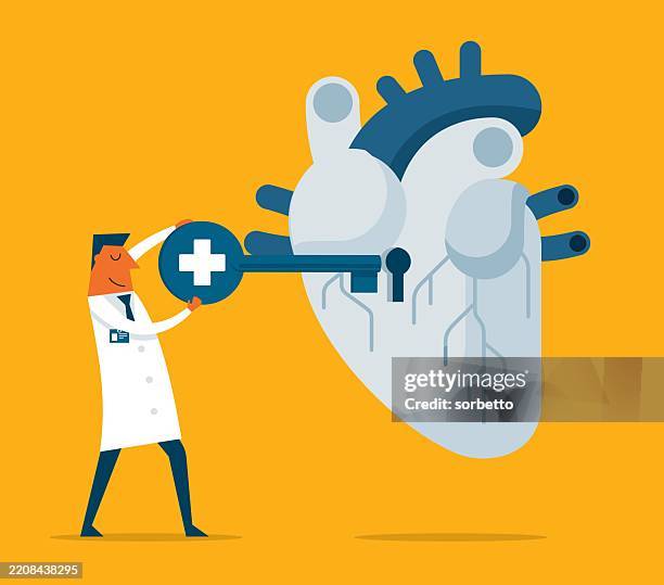 male doctor - heart checking - clogged stock illustrations