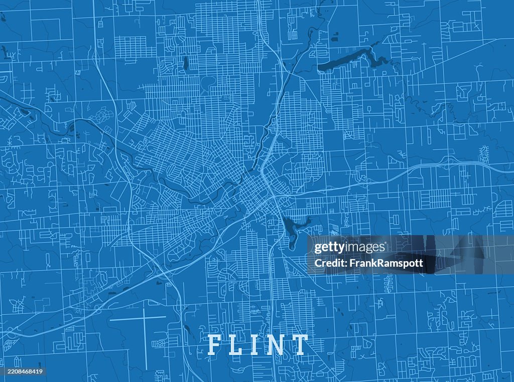 Flint MI City Vector Road Map Blue Horizontal