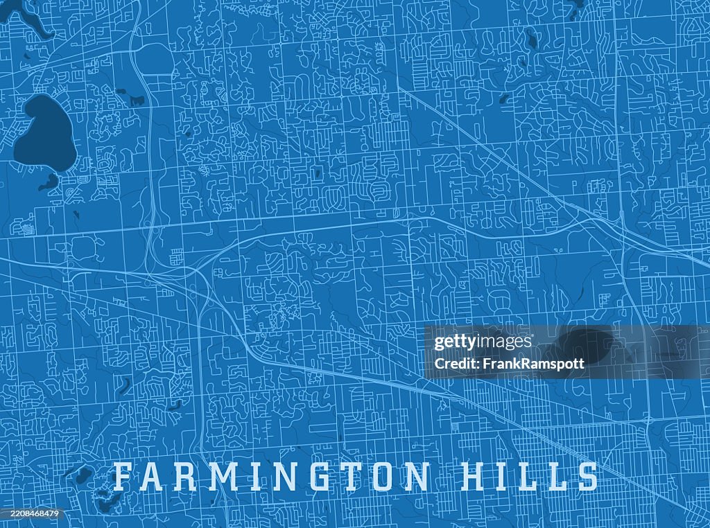 Farmington Hills MI City Vector Road Map Blue Horizontal