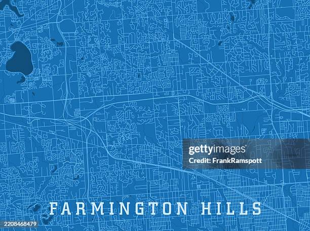 farmington hills mi city vector road map blue horizontal - farmington hills mi stock illustrations