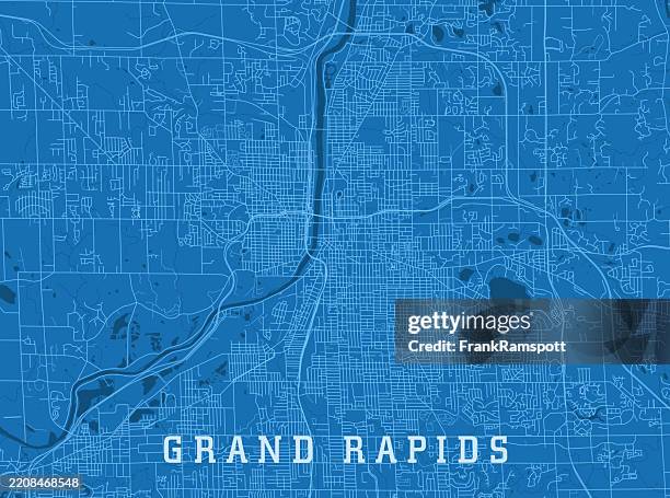 grand rapids mi city vector road map blue horizontal - grand rapids michigan map stock illustrations