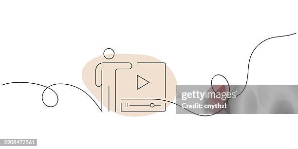 continuous line drawing of online tutorials icon. hand drawn symbol vector illustration. - teacher empty classroom stock illustrations