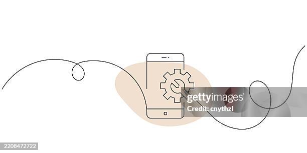 continuous line drawing of phone repair icon. hand drawn symbol vector illustration. - disassembled stock illustrations