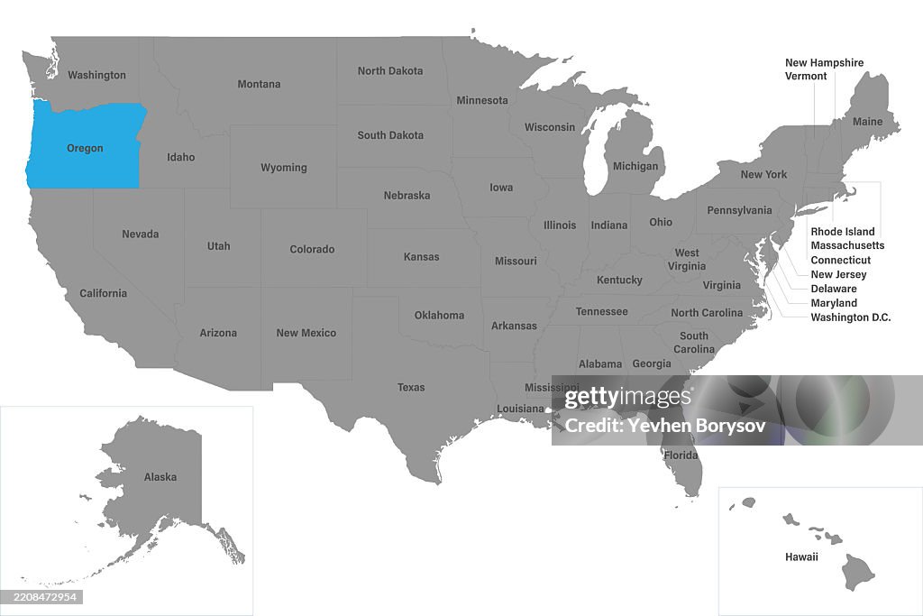 Springfield Oregon Border Oregon State On Usa Political Map With Detailed Borders High-Res Stock ...