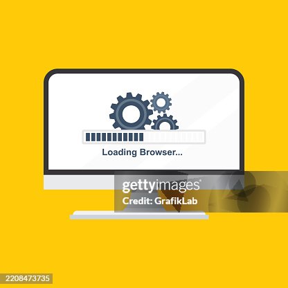 Computer Screen Displaying Browser Loading Process Yellow Background Computer Screen Displaying Browser Loading Process Yellow Background