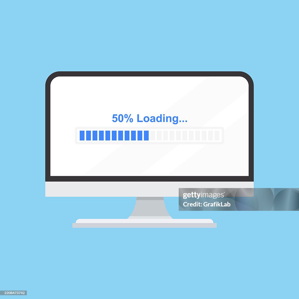 Computer Screen Displaying Loading Bar 50 Percent High-Res Vector ...
