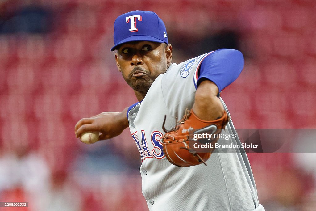 Ravens Head Reds Rangers Kumar Rocker of the Texas Rangers throws a pitch in the second inning ...