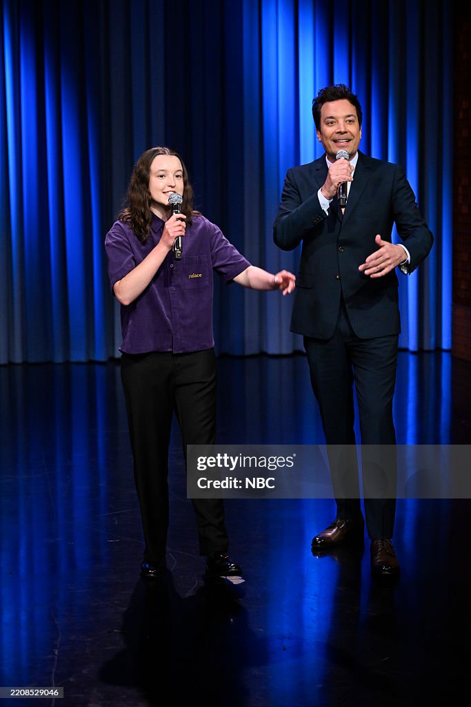 Jimmy Fallon Female Rapper Actor Bella Ramsey and host Jimmy Fallon during