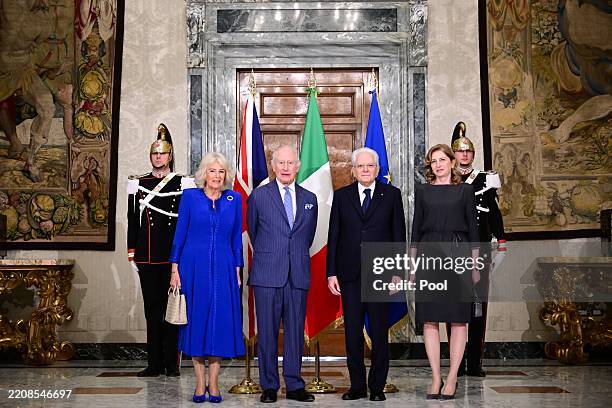 King Charles III and Queen Camilla are received by the President of the Italian Republic, His Excellency Signor Sergio Mattarella and the President's...