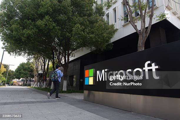 General view of the Microsoft headquarters in Shanghai, China, on April 8 as rumors circulate on social media about Microsoft ceasing operations in...