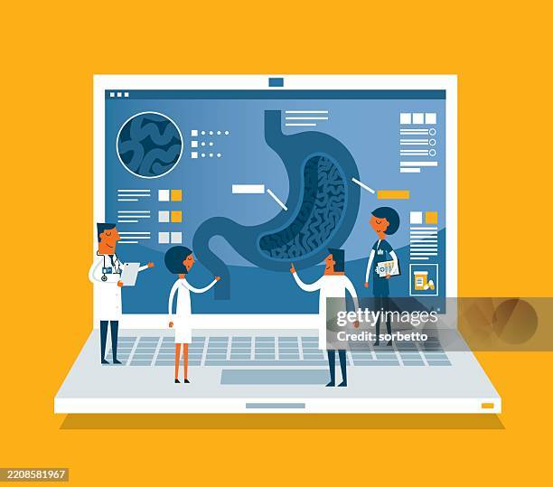 human stomach - analyzing - surgeon in operating room stock illustrations
