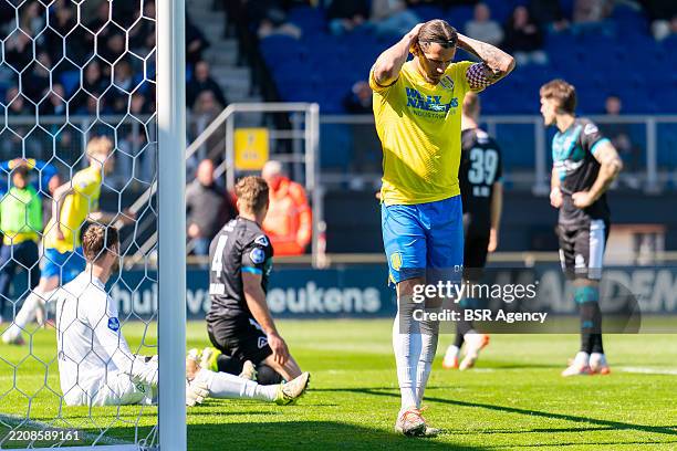 Oskar Zawada of RKC Waalwijk looks dejected during the Dutch Eredivisie match between RKC Waalwijk and Heracles Almelo at Mandemakers Stadion on...