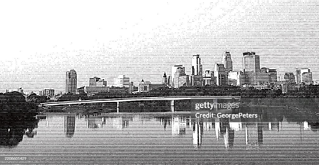 City skyline with river and bridge