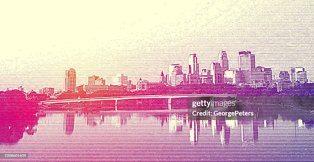 City skyline with river and bridge