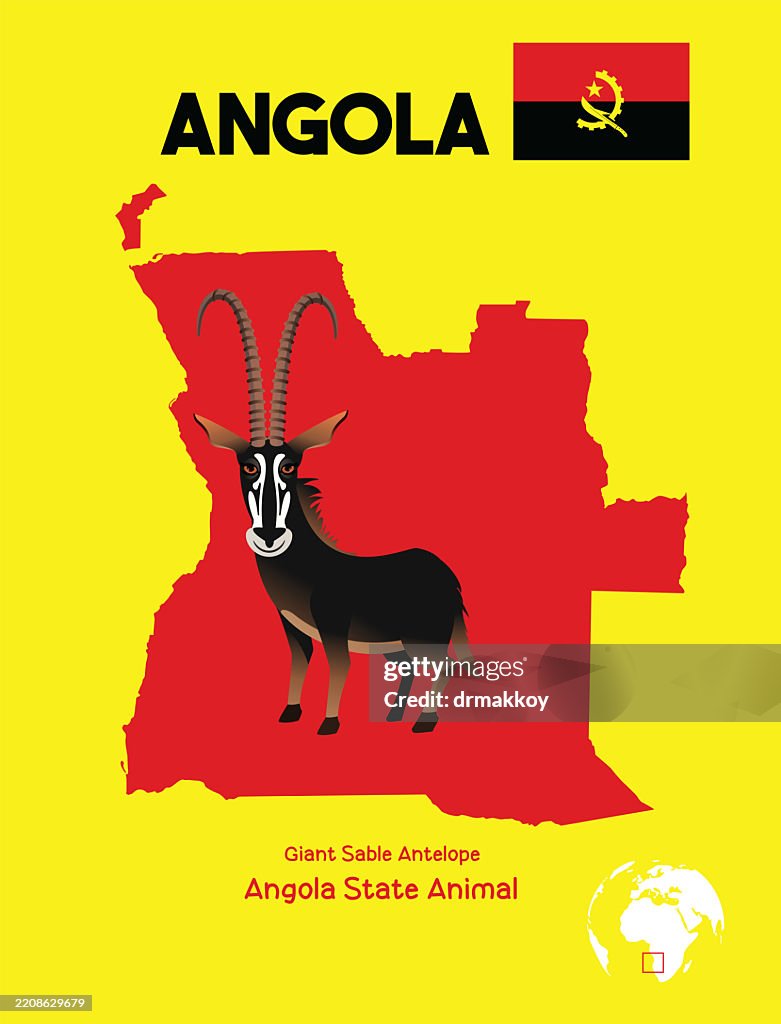 Angola Map And Giant Sable Antelope