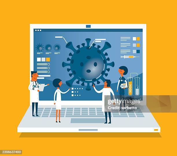stockillustraties, clipart, cartoons en iconen met viruses - scientists - computer virus