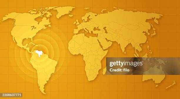 ilustraciones, imágenes clip art, dibujos animados e iconos de stock de venezuela país contorno círculos de enfoque influencia mapa fondo - venezuela
