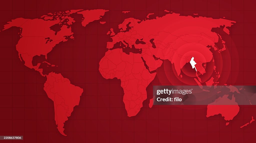 Myanmar Land Gliederung Fokus Kreise Einfluss Karte Hintergrund
