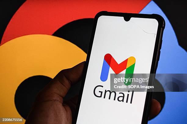 In this photo illustration, the Google Gmail logo is seen displayed on a smartphone screen.