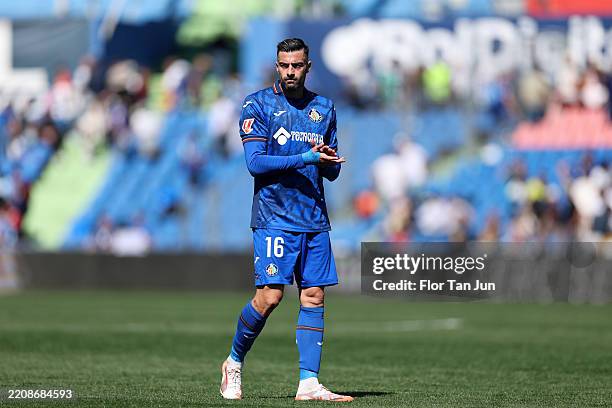 Digo Ricio Diego Rico of Getafe CF acknowledges the fan after the LaLiga match ...