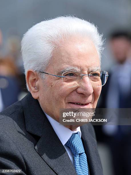 Italy's President Sergio Mattarella attends a visit to the Mattatoio on day three of King Charles III and Queen Camilla's State visit to Italy on...