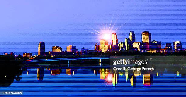 city skyline with river and bridge - mississippi river sunrise stock illustrations