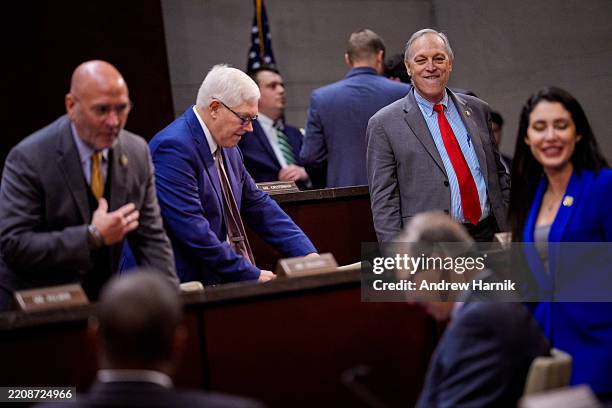 Rep. Clay Higgins , Rep. Pete Sessions , Rep. Scott Perry , Rep. Andy Biggs and Rep. Anna Paulina Luna arrive before a House Oversight Committee vote...