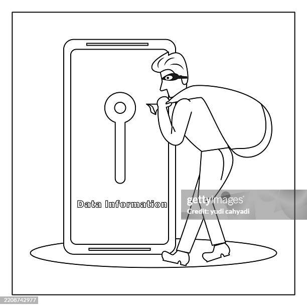 Data Robbery Design Cybersecurity Threat Data Theft Concept Illustration On Black And White ...