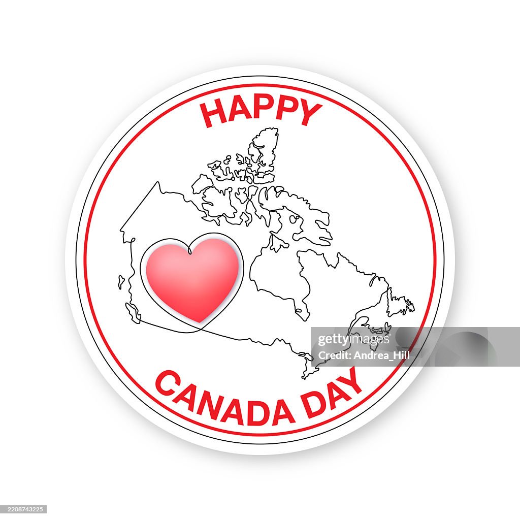Happy Canada Day Label Design, Canada Single Line Drawing with 3D Heart