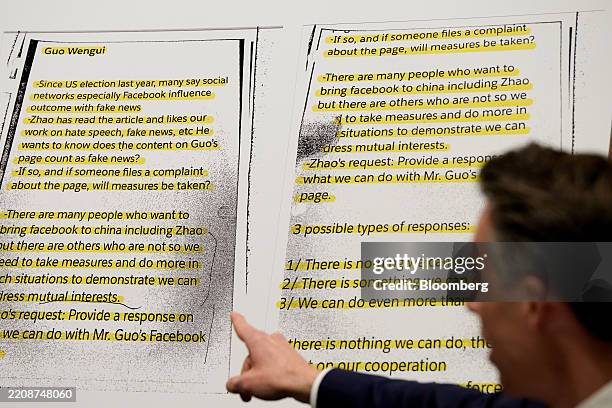 Senator Josh Hawley, a Republican from Missouri and chairman of the Senate Judiciary Subcommittee on Crime and Counterterrorism Committee, points to...